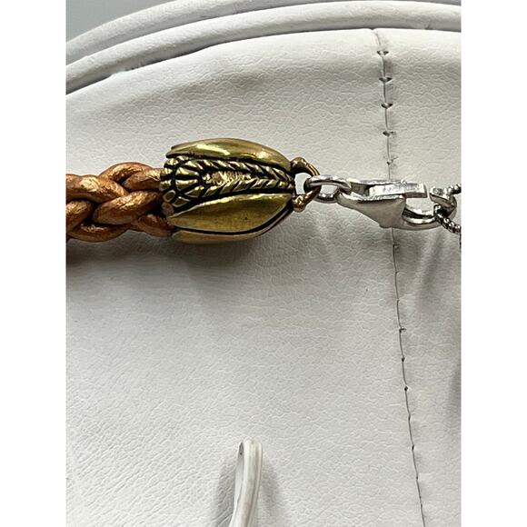 Carolyn Pollack Relios Sterling gold Brown Braided Leather Choker Necklace - Picture 7 of 9